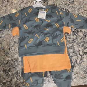 Dinosaur Print Kids Pajamas Set - Green and Orange